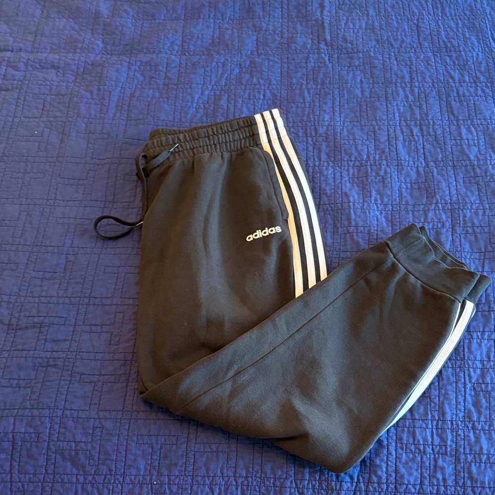 Adidas womens Black Joggers with White Stripes